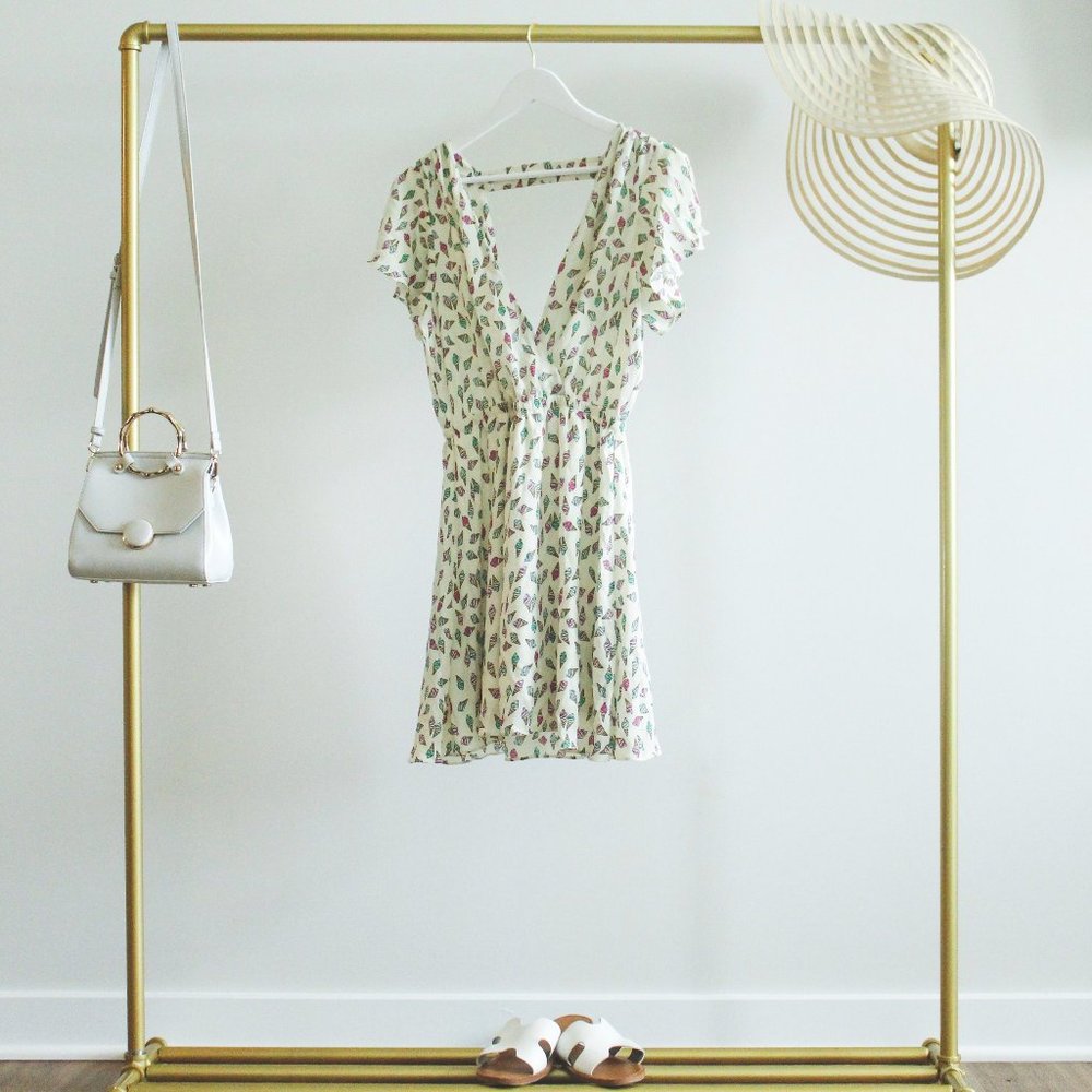 Cream Deep V Day Dress